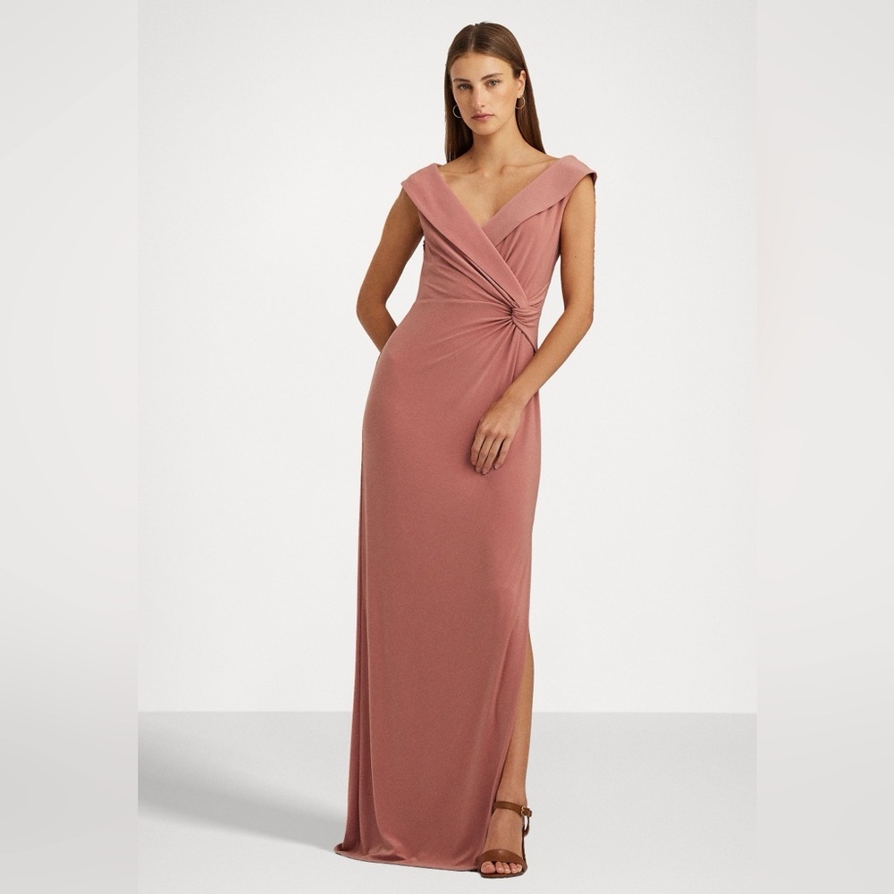 NWT Lauren Ralph Lauren salmon evening gown with wrap detailing size 8